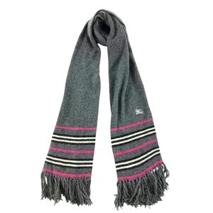 Burberry Gray and Pink Scarf with Colorful Stripes and Fringe
